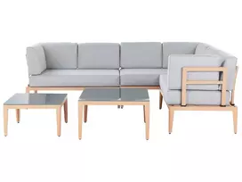 Sodo kampinė sofa su staliuku 6 asmenims RIMA III kairinė, pilka, metalinė, modulinė