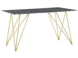 Valgomojo stalas KENTON juodo marmuro spalvos 140x80 cm grūdinto stiklo