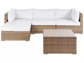 Sodo kampinė sofa su staliuku 4 asmenims SANO dešininė natūralus technratanas modulinė