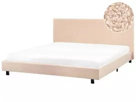 Dviejų vietų lova ALBI 180 x 200 cm, smėlio spalvos boucle audinys