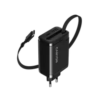 CANYON charger OnCharge 65RC Build-In Cable USB-C 65W 1xPD 1xQC EU Black