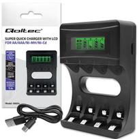 Qoltec Battery Charger for Ni-MH type R03 AAA R6 AA | LCD | USB cable