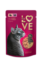 MY LOVE Visavertis konservuotas ėdalas suaugusioms katėm troškinys su triušiena ir kalakutiena 85g.