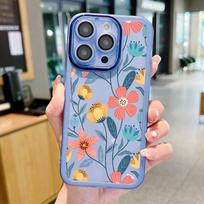 Gėlių spalvos minkštas silikoninis telefono dėklas, skirtas „iPhone 16 Pro 15 Plus 14 13 12 Pro Max 11“, objektyvo apsauga, smūgiams atsparus buferio galinis dangtelis iPhone 16 mėlyna