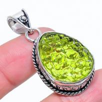Moldavite Quartz Gemstone 925 Sterling Silver Jewelry Pendant 1.77  M7R54