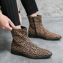 2024 Leopard Print Pattern Mid-Calf Ankle Boots Fashion Cowboy Boots Outdoor Men Boots Original Short Boots Designer Men's Shoes 38 leopardo rašto spalva