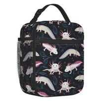 Exotic Axolotl Resuable Lunch Boxes Waterproof Salamander Animal Thermal Cooler Food Insulated Lunch Bag Kids School Children 26x21x11CM gryna