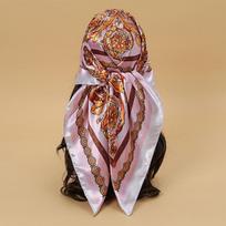 Luxury  Bandana Silk 90*90Cm Square Scarf Women Satin Shawl Wrap Hijab Female Scarves Hair Band Wrist Headkerchief 90x90cm