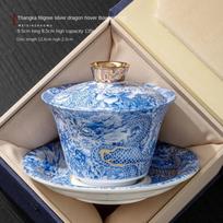 Porcelain Gongfu Tea Set Hovering Sancai Gaiwan Anti Burn Teacup with Saucer Chinese Ceramic Tea Ware 180ml