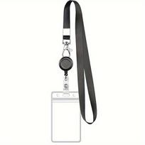 Black Retractable Badge Reel Set with Lobster Clasp and Waterproof PVC Card Holder, Durable Lanyard, for Work ID and Name Tags gray