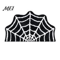 Easy to Clean Area Rug Spider Web Bath Mat, Halloween Gothic Bathroom Rug, Non-slip Washable Laundry Room Black Bat for Home Entrance Bedroom 40*60cm