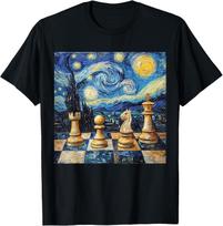 Funny Chess Van Gogh Starry Night T-Shirt S