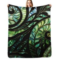 New Zealand Mori Paua Pattern Koru Design 3 Throw Blanket Warm Napping Blanket for Office Couch Bed Size: 75*100cm, Weight: 230 GSM
