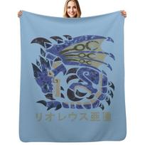 Monster Hunter World Azure Rathalos Kanji Icon Throw Blanket Cozy Throw Blanket Birthday Gift for Him Her Size: 75*100cm, Weight: 230 GSM