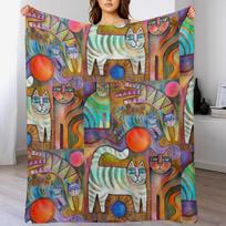 Klimt Cats Throw Blanket Soft Comfort Blanket for Reading Watching TV Size: 75*100cm, Weight: 230 GSM