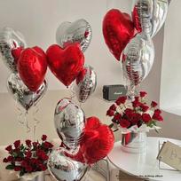 Shiluode Mother's Day Balloon Heart-Shaped Aluminum Foil, Shop Decoration, Birthday Proposal Setup, Engagement Party, 10 Silver 5 Red
