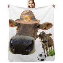 Big Nose Cow Face with Son Throw Blanket Warm Comfortable Blanket for Office Napping Size: 75*100cm, Weight: 230 GSM