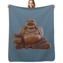 Wooden Laughing buddha Throw Blanket Stylish Decor Blanket Gift for Friends Roommate Size: 75*100cm, Weight: 230 GSM