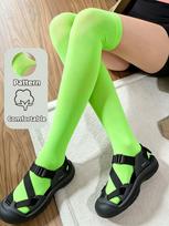 Women'S Green Thigh High Socks Soft Slim Fit Over The Knee Stockings Stretchy Casual Sports Long Socks Yoga Daily Wear One Size