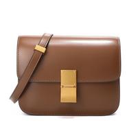 BOX Glossy Tofu Bag, Small Square Bag, New Genuine Leather Women's Cowhide Commuter Crossbody Single Shoulder Bag, Flight Attendant Bag 20*6*15.5cm