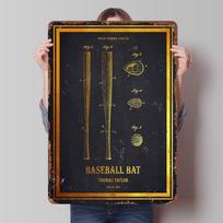 Baseball Bat Patent 1939 - Gold Printed Posters Customizable Wall Art Retro Vintage Metal Tin Signs for Home Room Custom Sign 20X30CM