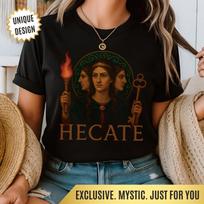 Hecate Greek Goddess T-Shirt Triple Moon Witchcore Tee Dark Feminine Power Shirt | Pagan Gift for Witches, Witchy Apparel, Occult Shirt M