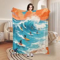 Blue And Red Wave Surf Inspired Flannel printed blanket suitable for all seasons suitable for living room office sofa and travel 75x100cm