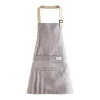 Adjustable Bib Apron with Large Patch Pocket Cotton Linen Stripe Cooking Apron Breathable Oil-Resistant Kitchen Apron for Men pilka