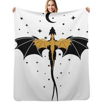 Black and Gold Starry Dragons Throw Blanket Faux Fur Soft Warm Blanket for Bed Size: 75*100cm, Weight: 230 GSM