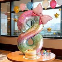 Shicai Rainbow Number Balloon Bowknot Birthday Gift Boy Girl First Birthday Scene Decoration Photo Prop 8