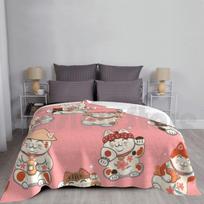Pattern With Maneki Neko Blanket For Sofa Bed Travel Maneki Neko Luck Desire Cute Wish Japanese Asian Cat Size: 75*100cm, Weight: 230 GSM
