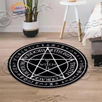 VIKAMA Black Round Five-Pointed Star Carpet Satan Devil Trap Carpet Non-Slip Rug Live Room Floor Ma Bedroom Carpet Home Decorati 60cm x 60cm