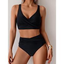 Moteriški maudymosi kostiumėliai plius dydžio aukštu liemeniu bikini kostiumėlis maudymosi kostiumėlis moteriški maudymosi kostiumėliai dviejų dalių paplūdimio drabužiai S juoda