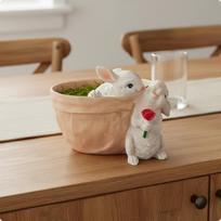 Hare Planter Ornament Flowerpot Decor Textured Flower Pot Double Rabbit B Double Rabbit Pot B