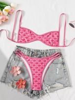 Printed Tie Sexy Low-Rise Split Bikini Quick-Dry Swimsuit XS rožinė raudona spalva