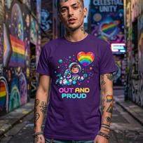 Out and Proud Astronaut Rainbow Heart Balloon T-Shirt LGBTQ Pride Space Tee S