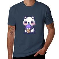Cute Panda Boba Tapioca Pearls Bubble Milk Tea Drink Panda Lover Tshirt Basic Solid Color Casual Tee Shirt S