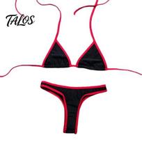 Sexy Swimwear Women Triangle Bikini Set, Halter Tie Top & High Cut Thong, Summer Two Stretchy Set Piece Swimsuit, Contrast Color Bathing Suit S juoda