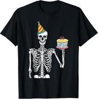 BEST! Skeleton Birthday Party Lazy Halloween Costume Funny Skull Tee Size S-3XL S