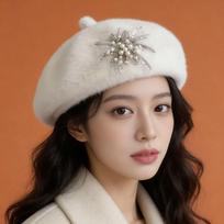 New Floral Beret Exquisite Beaded Design Elegant Women's Hat adjustable 54-60cm