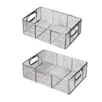 Rectangular Wire Basket with Handle Fry Basket Stainless Steel Dish Basket Food Display for Restaurant Buffet 30cmx25cmx10cm