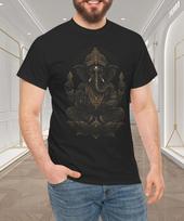 Ornate Ganesha Gold Black Hindu Elephant God Graphic T-Shirt 4XL