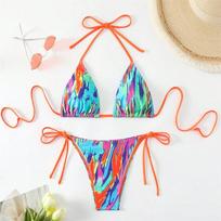 Colorful Halter Strappy High Leg Cut Bikini Women Swimwear Two-Pieces Bikini Set Female Swimsuit Bather Bathing Suit Swim S