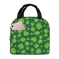 Green Four-leaf Clover Print Lunch Box Waterproof Thermal Cooler Food Insulated Lunch Bag Kids for Kids Portable Picnic Tote Bag One Size