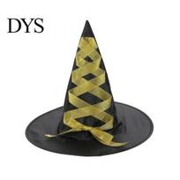 Halloween Costume Accessories Witch Hat, Reusable Oxford Cloth Pointed Wizard Festive Party Souvenir Hat for Costume, Carnival, Masquerade, auksinė