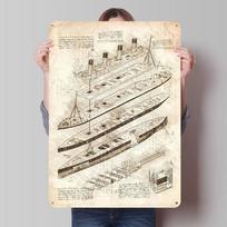 Titanic Cross Section Sketch Tinplate Posters Customizable Wall Art Retro Vintage Metal Signs for Home Room Garage Decoration 20X30CM