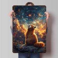 Red Panda And Starry Sky Cosmic Printed Posters Customizable Wall Art Retro Vintage Metal Tin Signs for Home Room Desk Decor 20X30CM