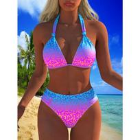 European and American Popular Split Small Fresh Bikini Print Fashionable Sexy Tight Backless Swimsuit Women S