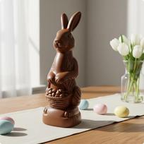 Easter Bunny Ornament 3D Carved Details Hare Detail Resin Sculpture for Shelf, Chocolate Standing