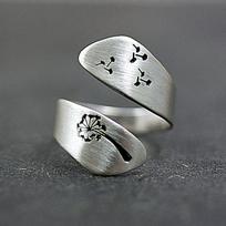Women's Retro Dandelion Opening and Finger Ring Adjustable Jewelry Set sidabras
